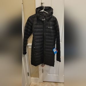 Womens Columbia Lake 22" down long hooded jacket black